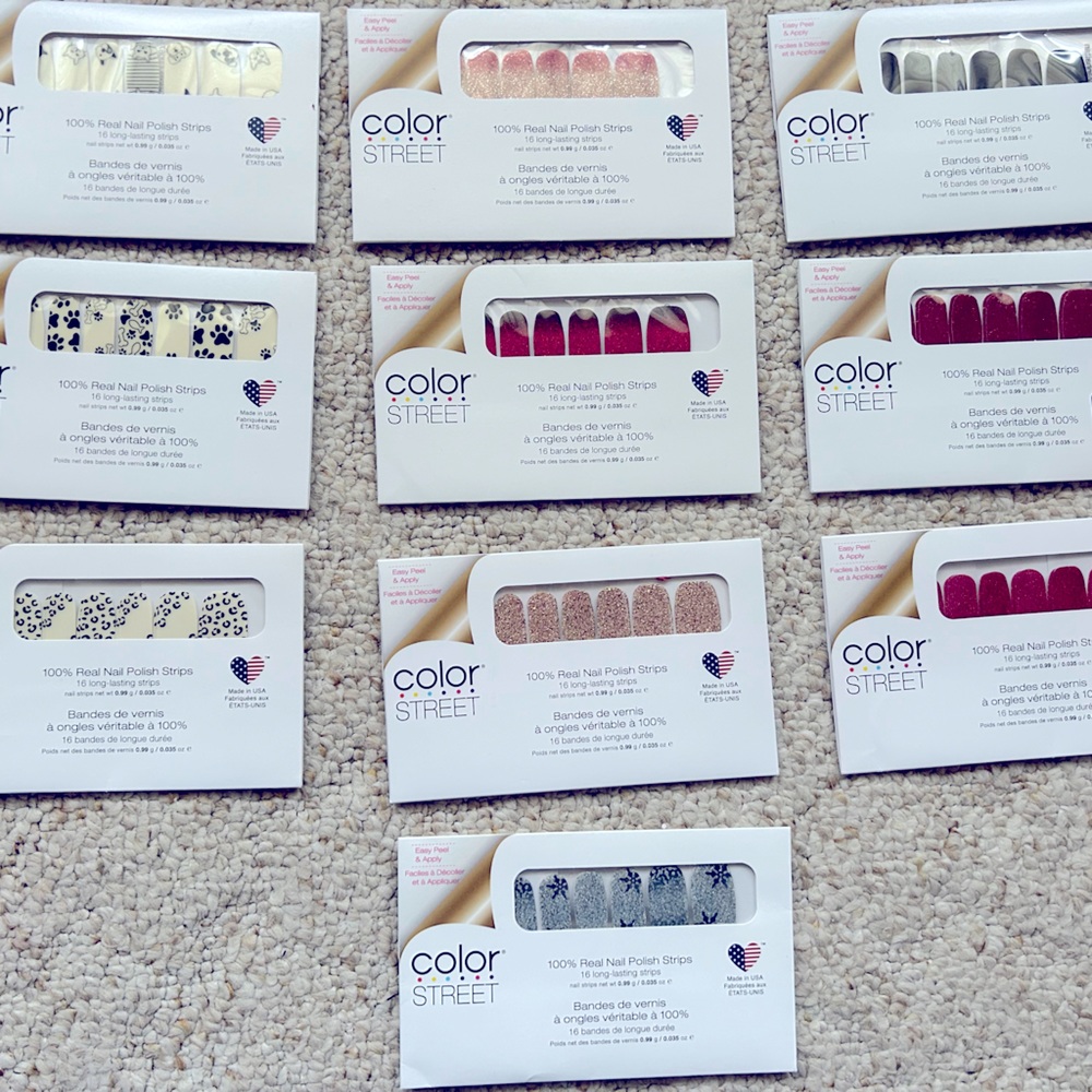 This is a group of 10 sealed sets of Color Street nail polish strips,great gift!